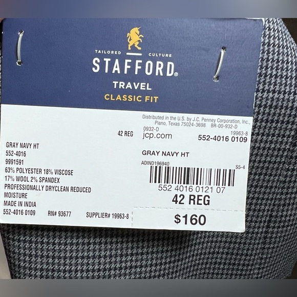 Stafford NWT Signature Sport Coat size 42 Navy/Gray  Houndstooth w/Pockets - Picture 10 of 12